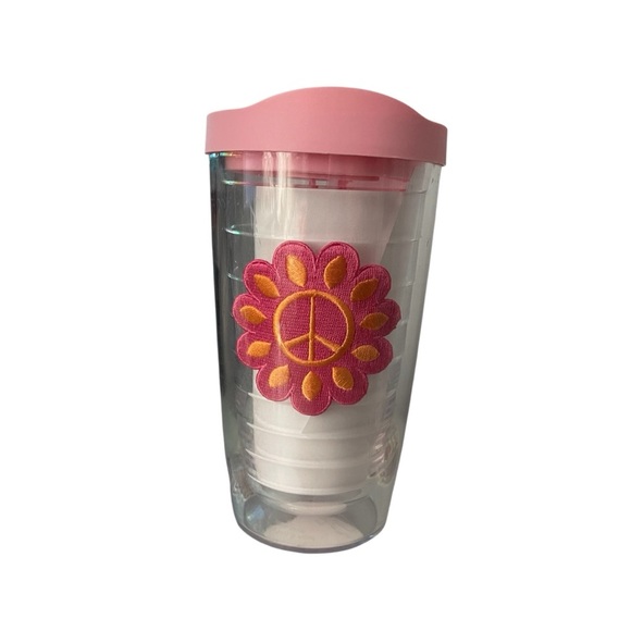 Peace Sign Daisy Tervis Cup Pink Lid 16 Oz Double Walled Tumbler Hot Cold Drink - Picture 2 of 4